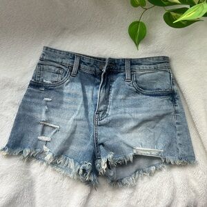 Kut high rise Jane short, light wash denim, frayed hem, perfectly distressed